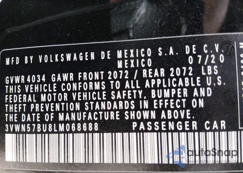 2020 Volkswagen Jetta 1.4T R-Line/1.4T S/S из США, поврежденный, VIN 3VWN57BU8LM068688